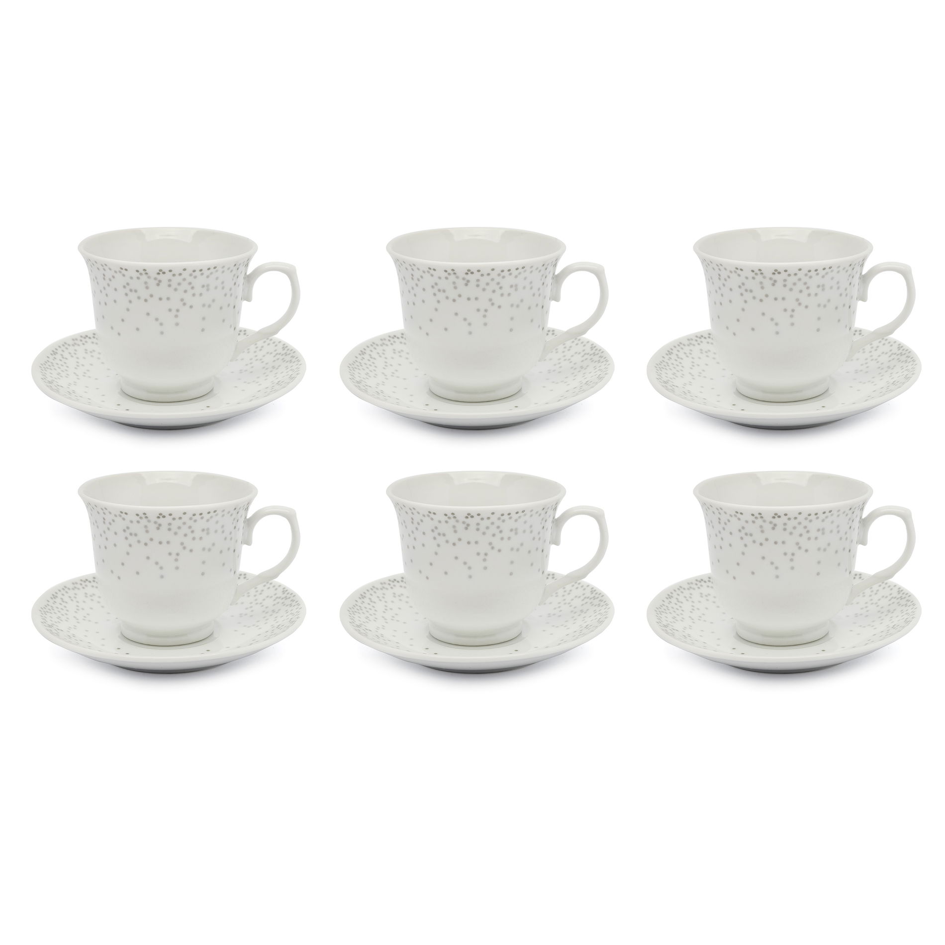 Filiżanki do kawy i herbaty porcelanowe ze spodkami TADAR BELLA FEGURO ARGENTO BIAŁO-SREBRNE 250 ml 6 szt.
