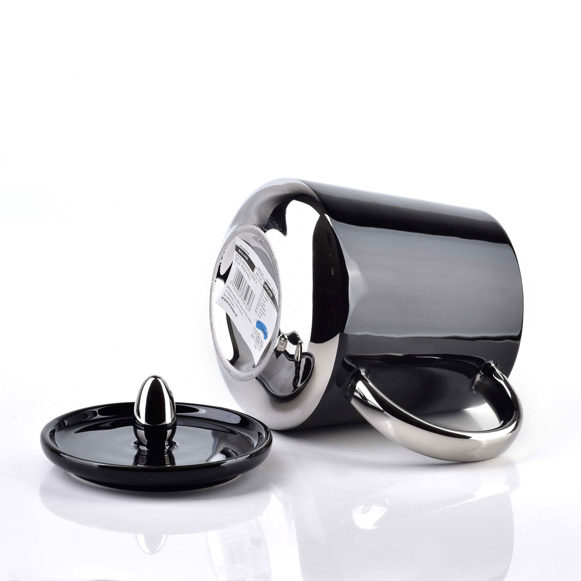Porcelánový hrnek s pokličkou AFFEK DESIGN BASANTI černý-stříbrný 380 ml
