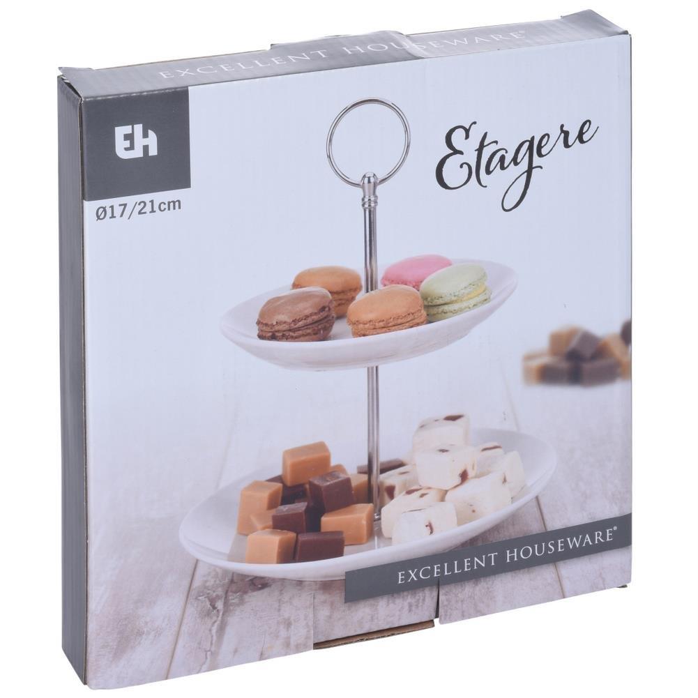 Patera stała na ciasto dwupoziomowa porcelanowa SWEET TIME BIAŁA 21,0 cm