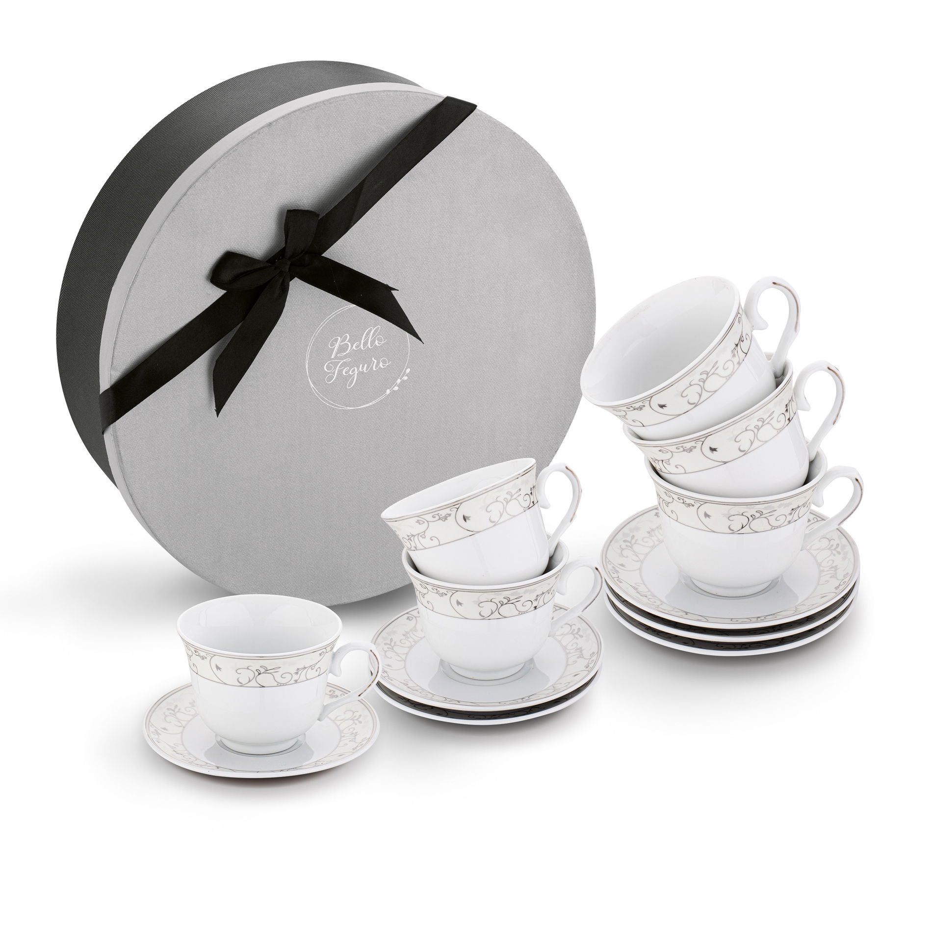 Porcelánové šálky na kávu a čaj s podšálkami TADAR BELLA FEGURO CARLA 250 ml 6 ks.