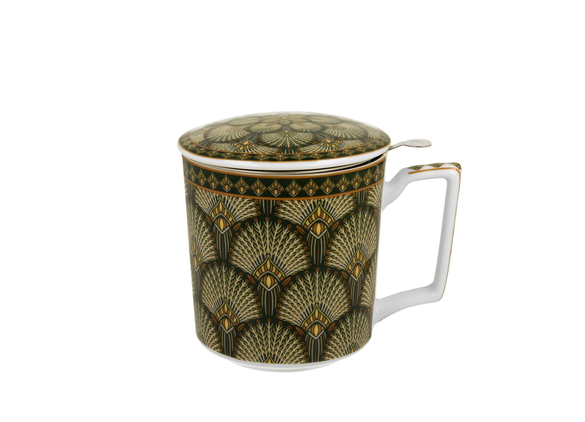 Kubek porcelanowy z zaparzaczem i pokrywką DUO GEOMETRIC VERDIGO 400 ml