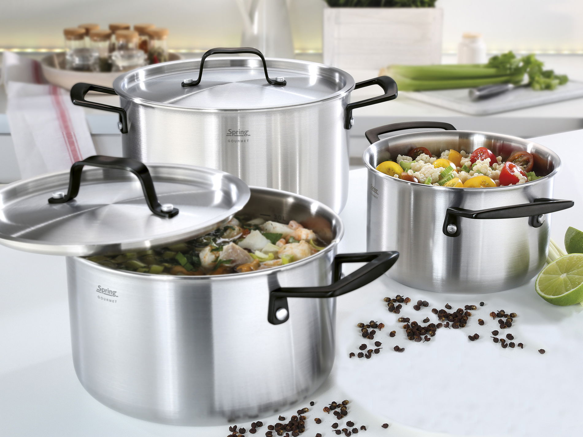 SPRING Gourmet - zestaw 4 garnków ze stali nierdzewnej z pokrywkami