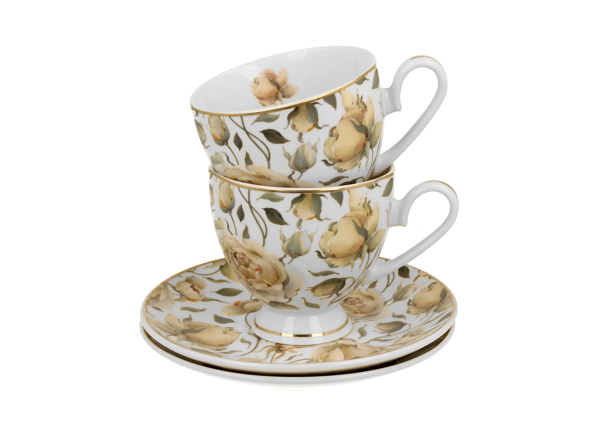 Porcelánové šálky na kávu a čaj s tanierikmi DUO THE SECRET GARDEN ENGLISH ROSES 220 ml 2 ks.