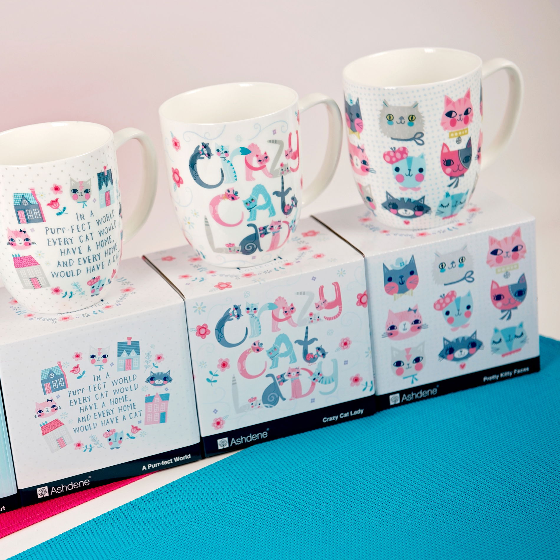 Porcelánový hrnek ASHDENE CATS 5 modrý 350 ml