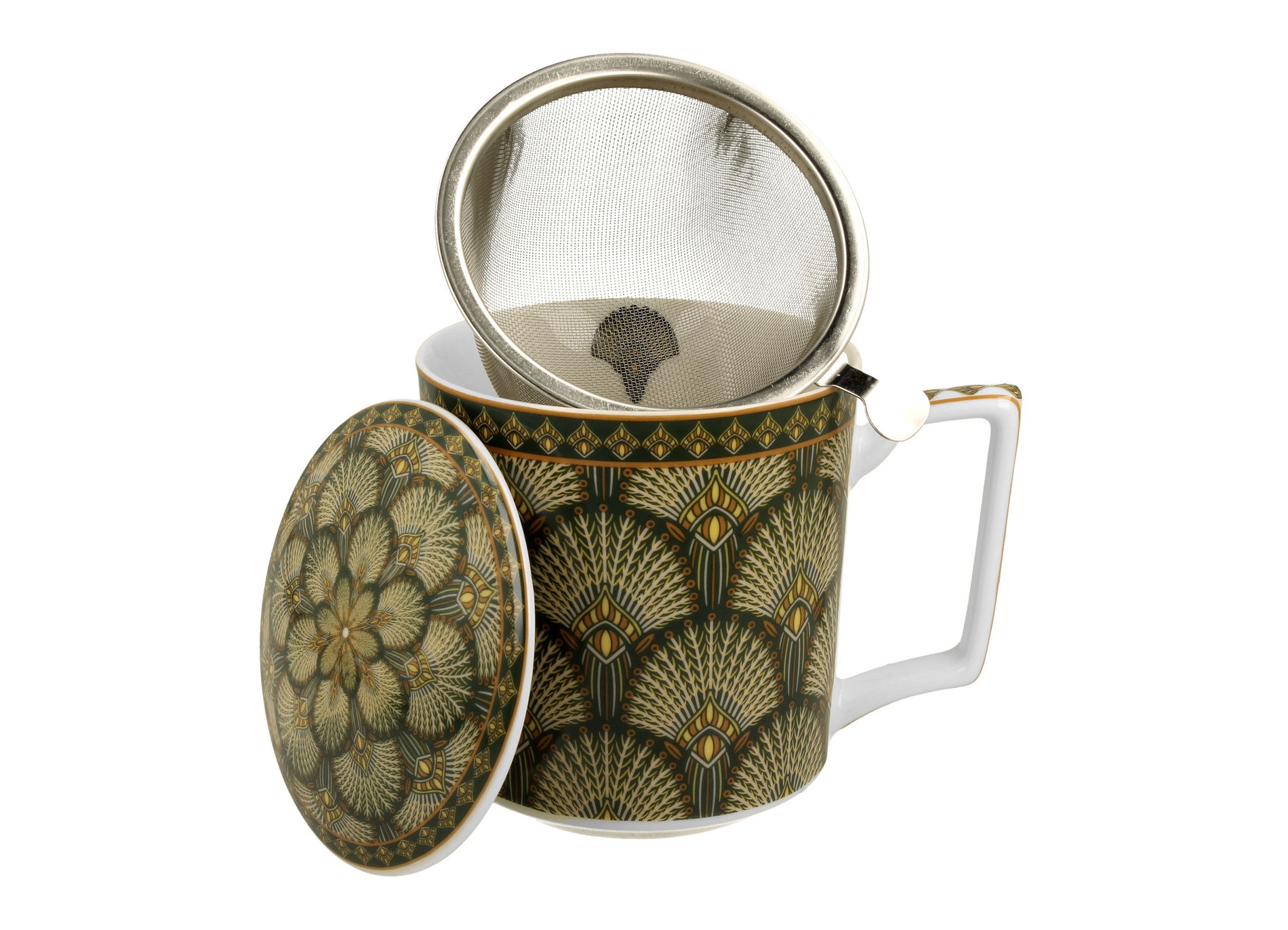 Kubek porcelanowy z zaparzaczem i pokrywką DUO GEOMETRIC VERDIGO 400 ml