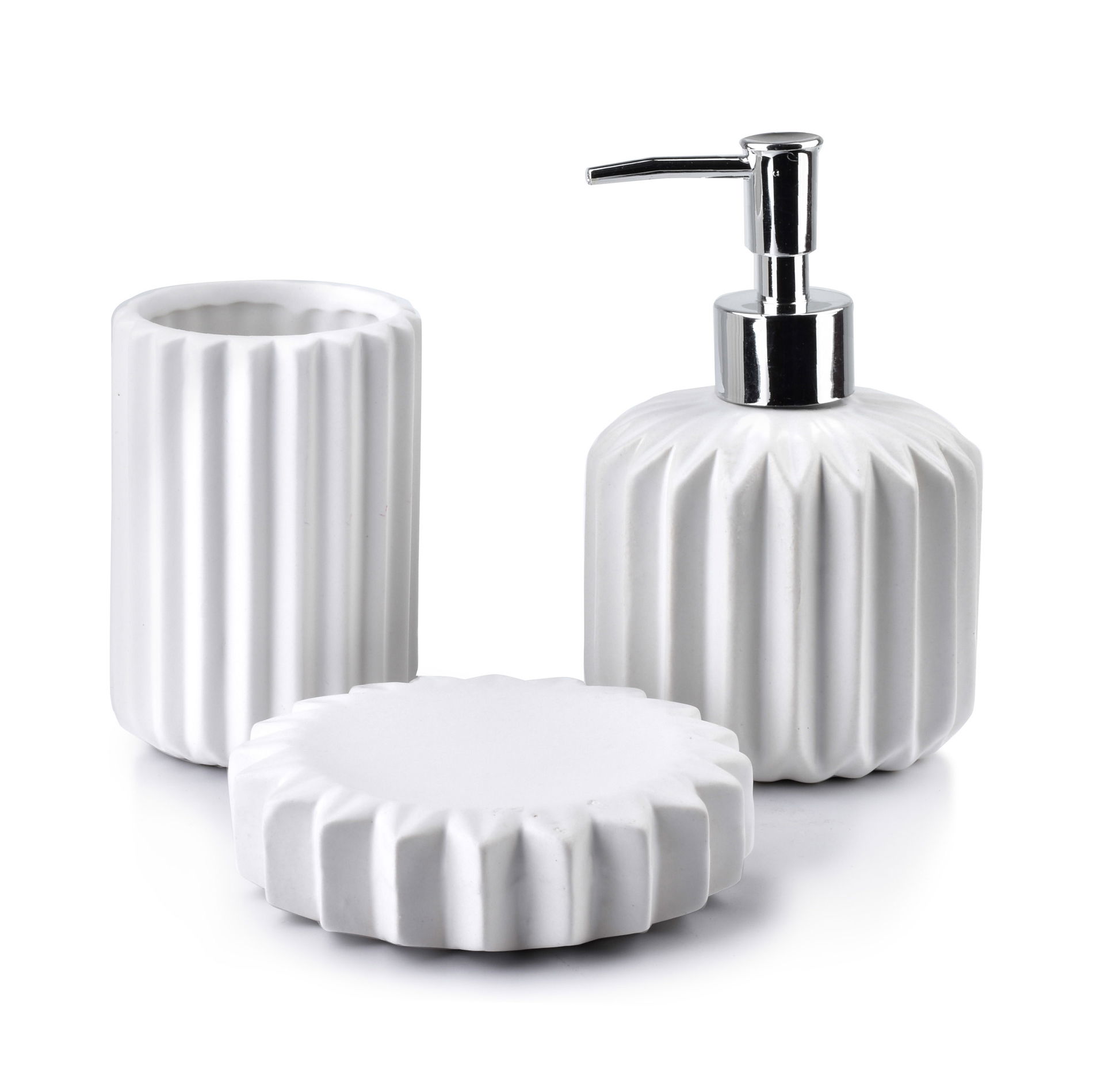 Dávkovač tekutého mydla s mydlovnicou a pohárom BATHLAB FERRA WHITE BIELY