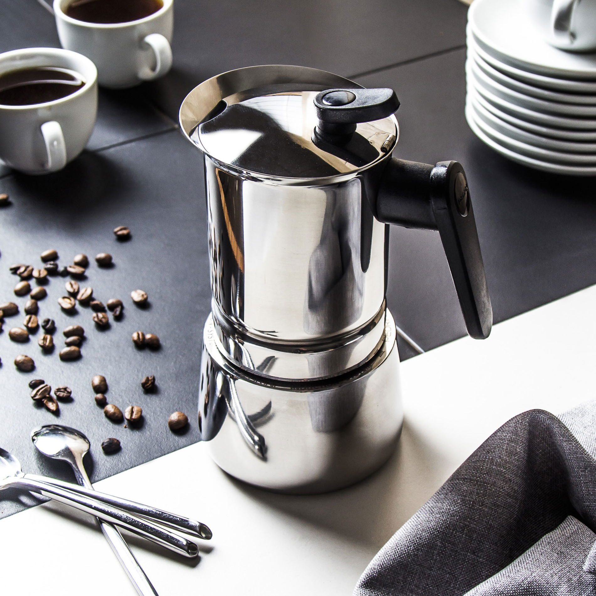 PEDRINI Steel Moka na 6 filiżanek espresso (6 tz) - kawiarka stalowa ciśnieniowa