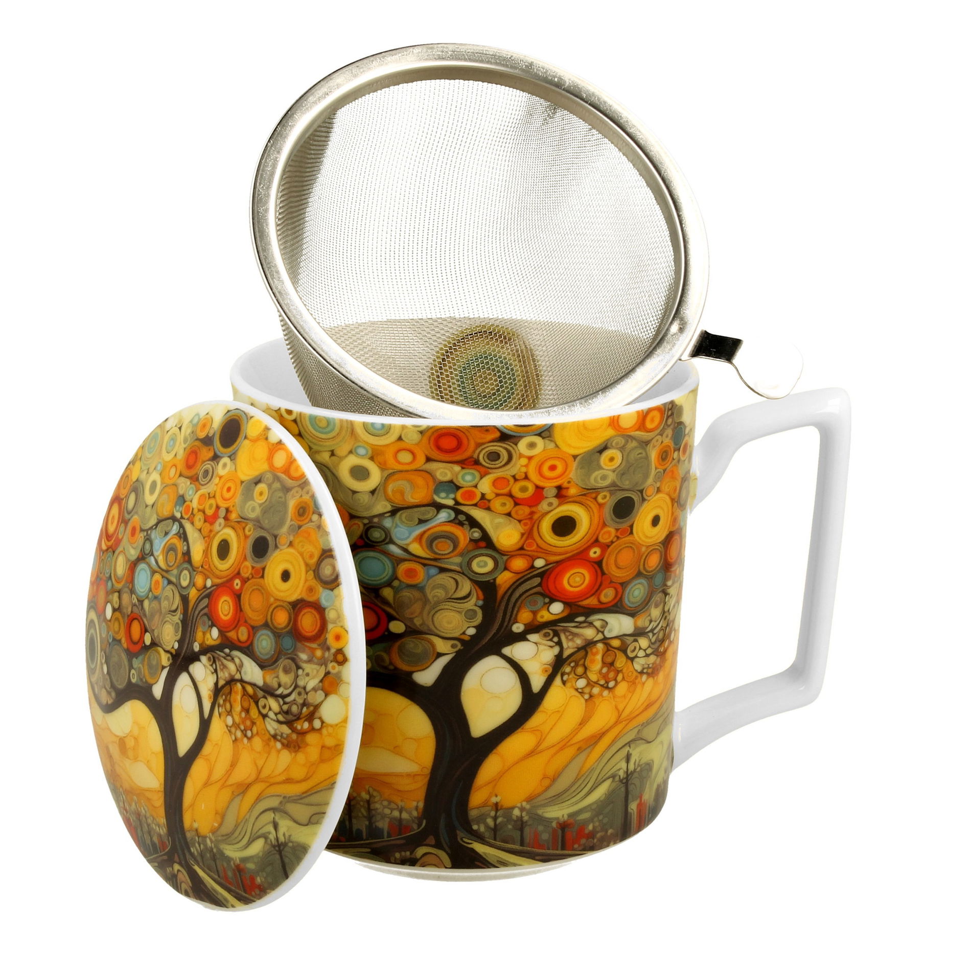 Kubek porcelanowy z zaparzaczem i pokrywką DUO MODERN TREE 450 ml