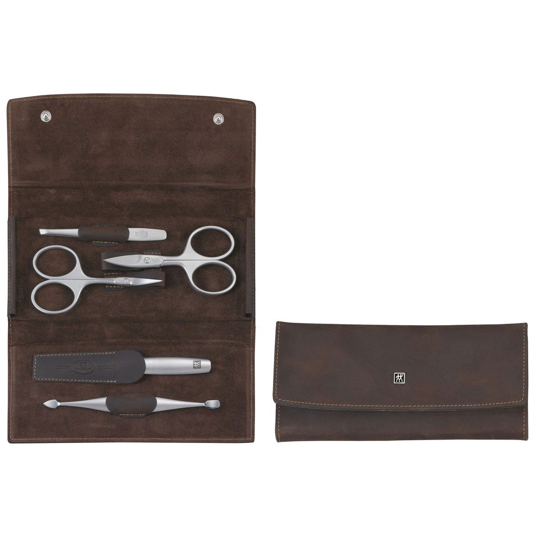 ZWILLING TWINOX Zestaw podróżny - brązowe skórzane etui, 5 elementów