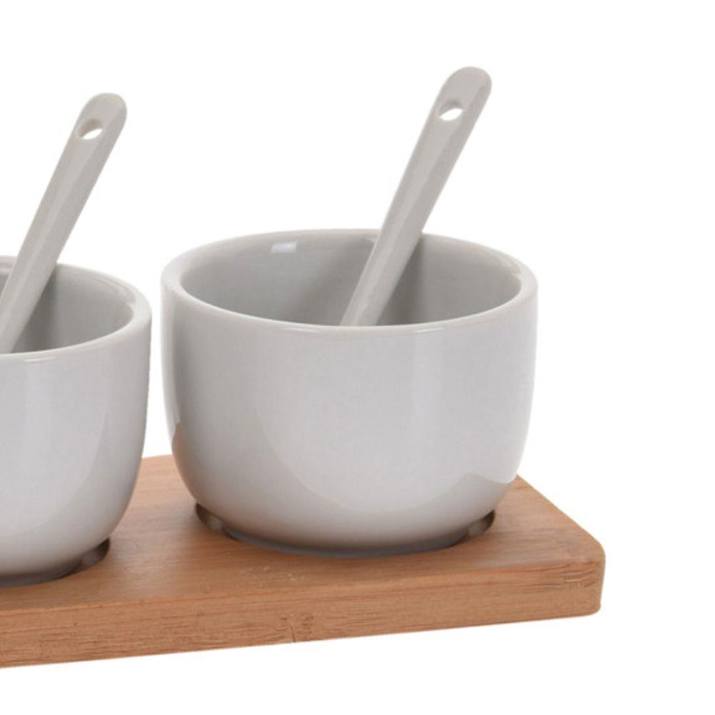 Miseczki do dipów i na przekąski ceramiczne na podstawce z łyżeczkami EXCELLENT HOUSEWARE BAMBOO CUPS 3 szt.