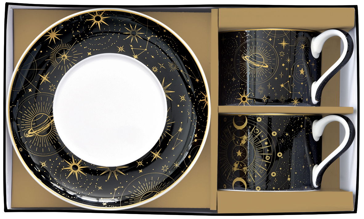 Porcelánové šálky na kávu a čaj s podšálky EASY LIFE CELESTIAL 240 ml 2 ks.