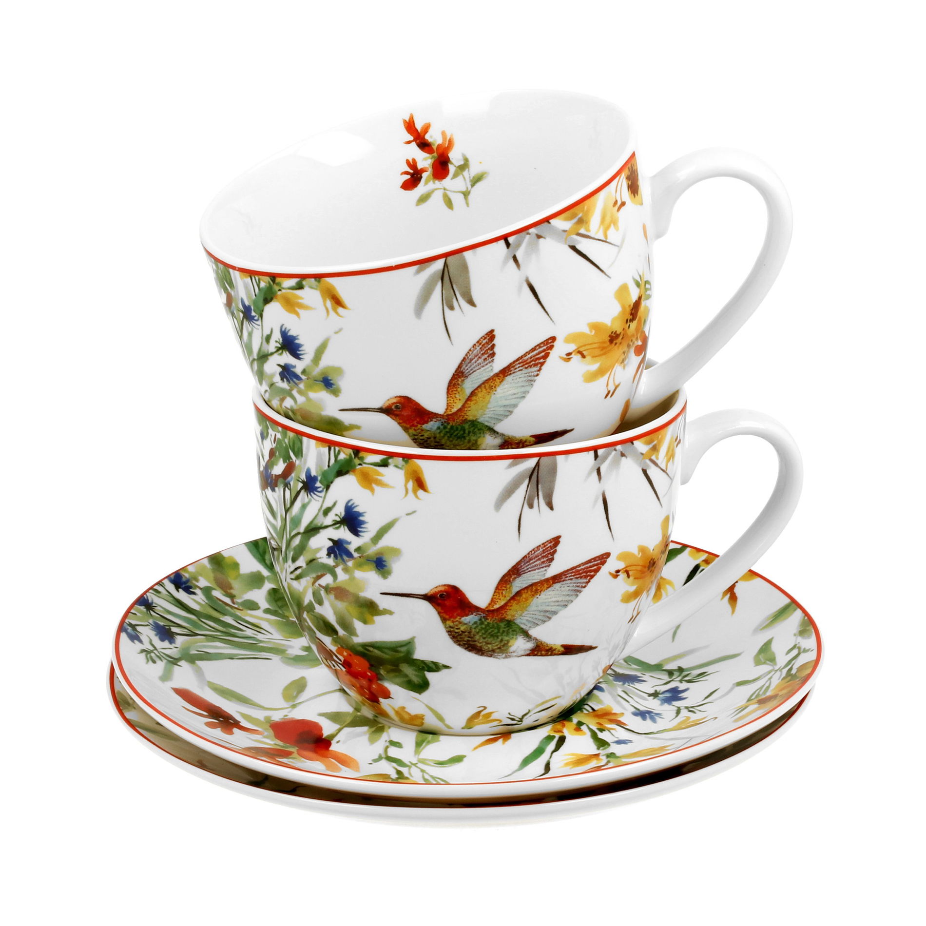 Filiżanki do kawy i herbaty porcelanowe ze spodkami DUO SECRET GARDEN LINNEA 280 ml 2 szt.