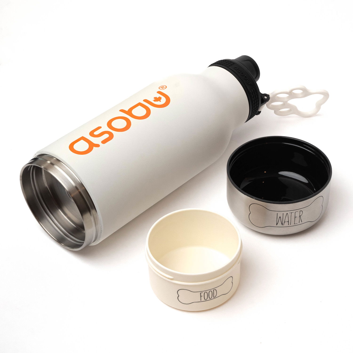ASOBU The Asobu Buddy White 1 l - termoska na vodu z nerezové oceli s miskami pro psa