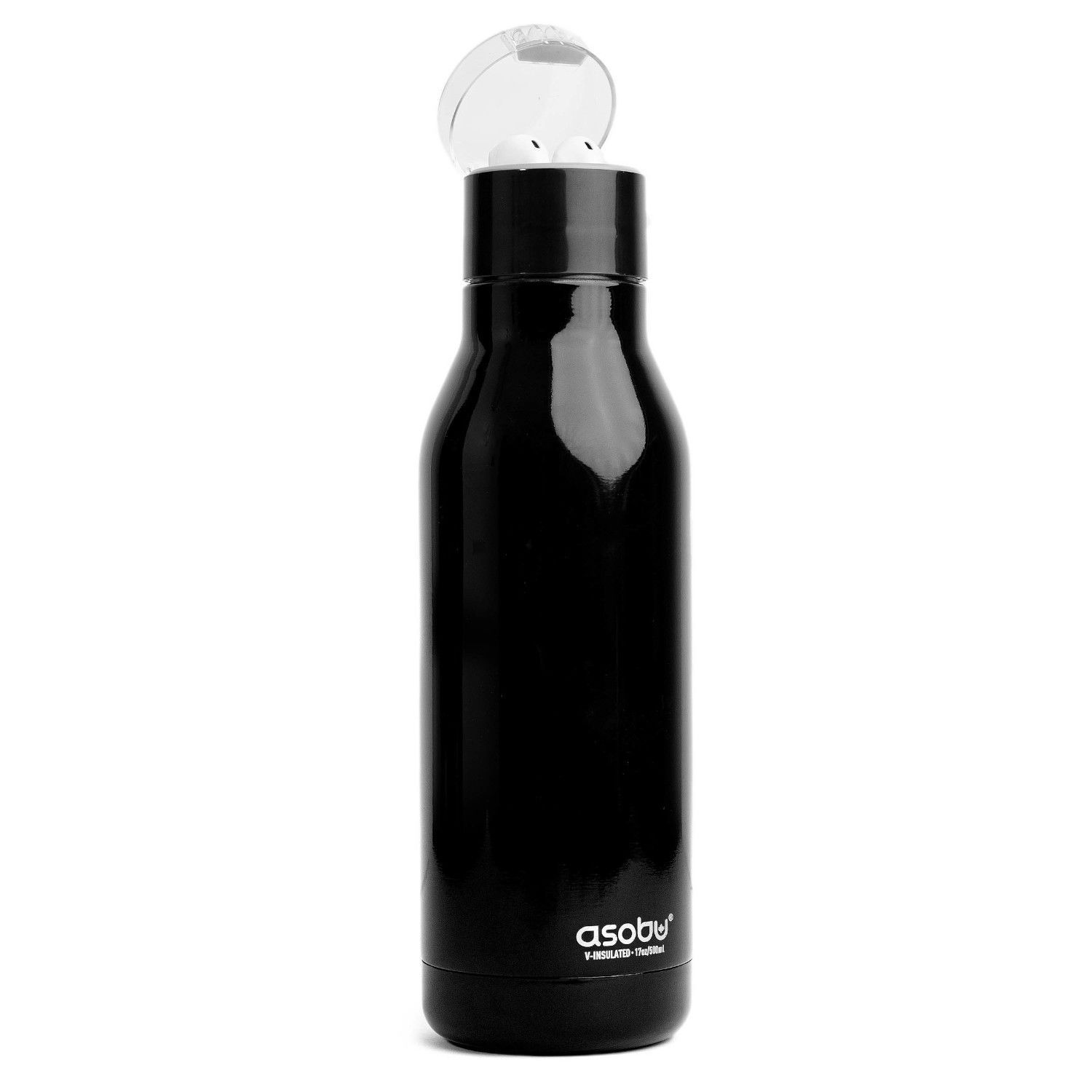 ASOBU H2 Audio Black 0,5 l - butelka termiczna ze stali nierdzewnej z słuchawkami dousznymi i ładowarką