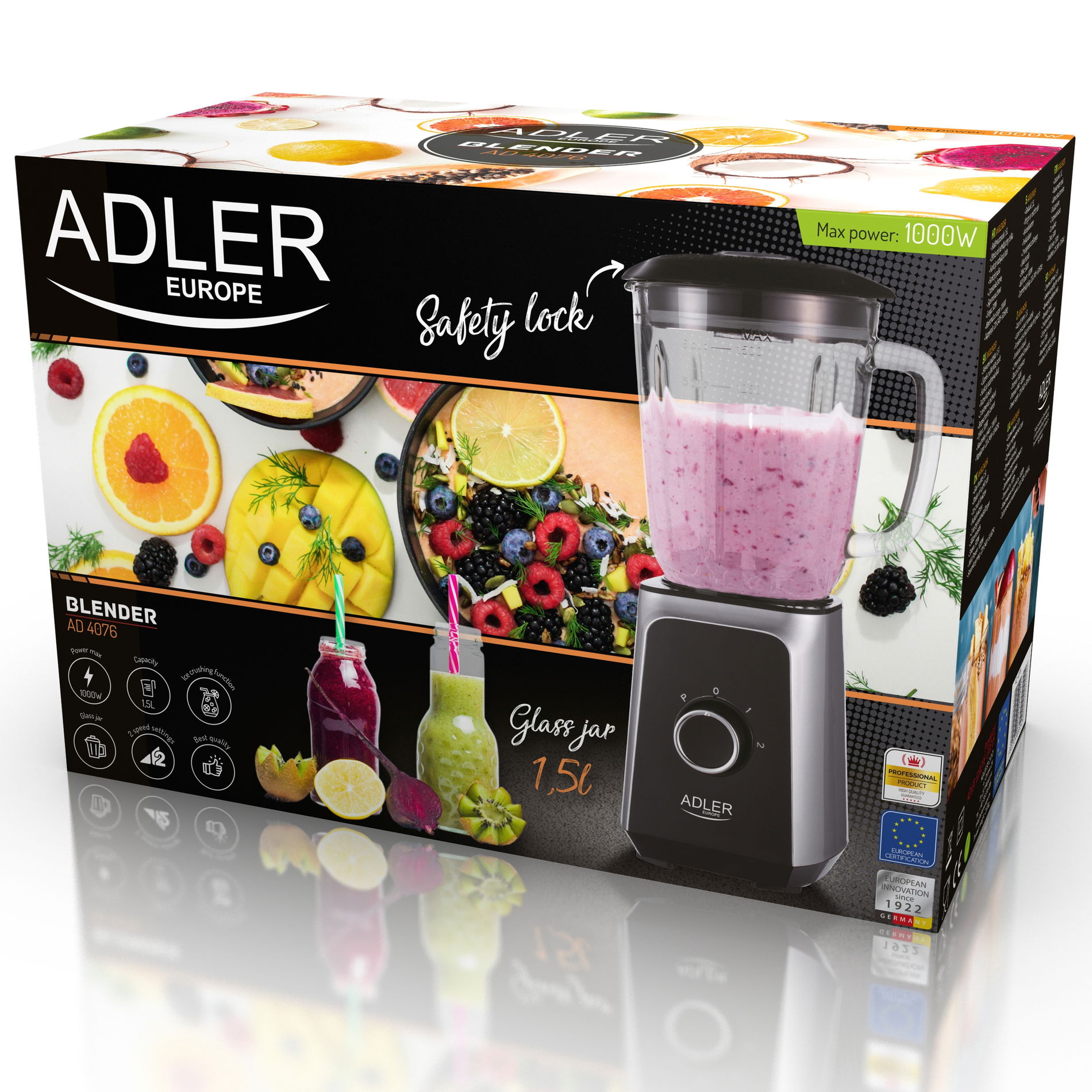 ADLER Fari 4076 1000 W černý - skleněný stolni mixer (smoothie)