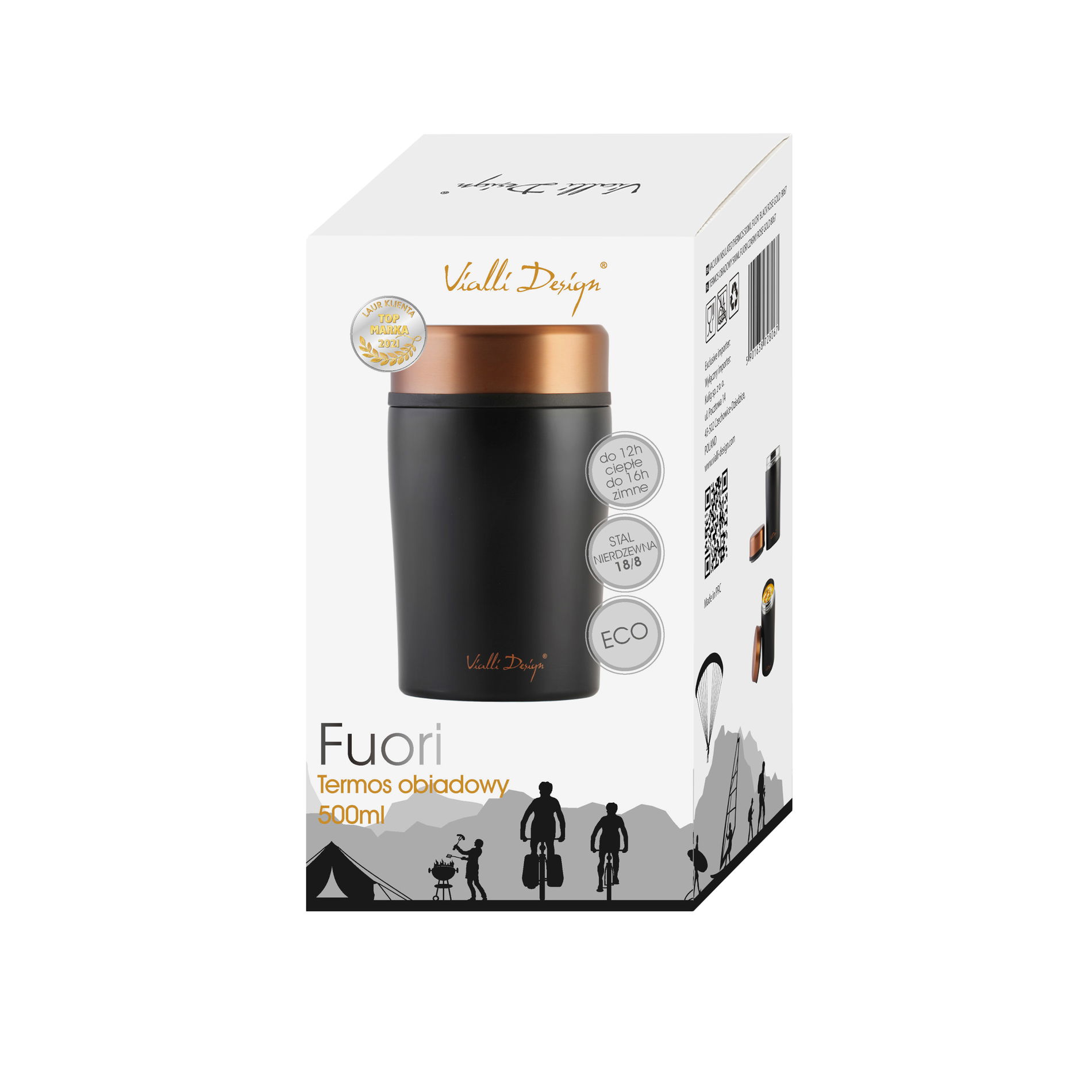 VIALLI DESIGN Fuori 0,5 l czarny - termos obiadowy ze stali nierdzewnej