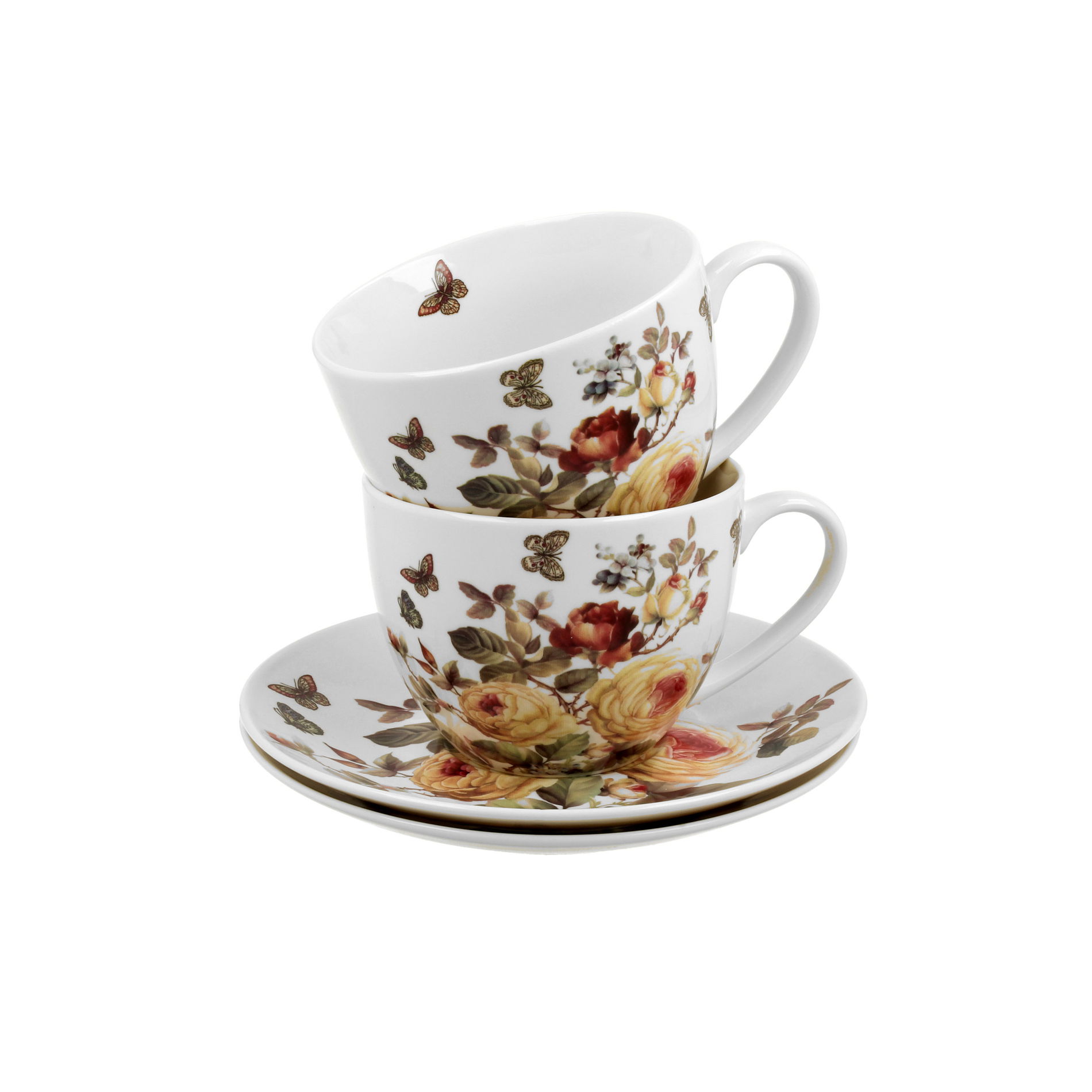 Porcelánové šálky na kávu a čaj s bambusovými podšálky DUO ROMANTIC ZAHRA BÍLÉ 300 ml 2 ks