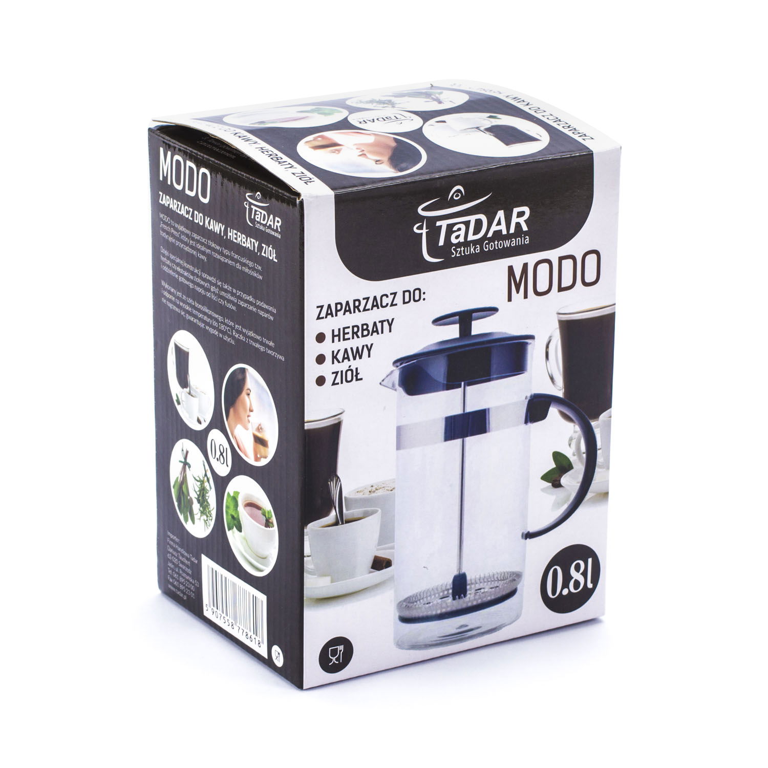 French press - skleněná konvice na čaj a kávu MODO FUX černá 0,8 l