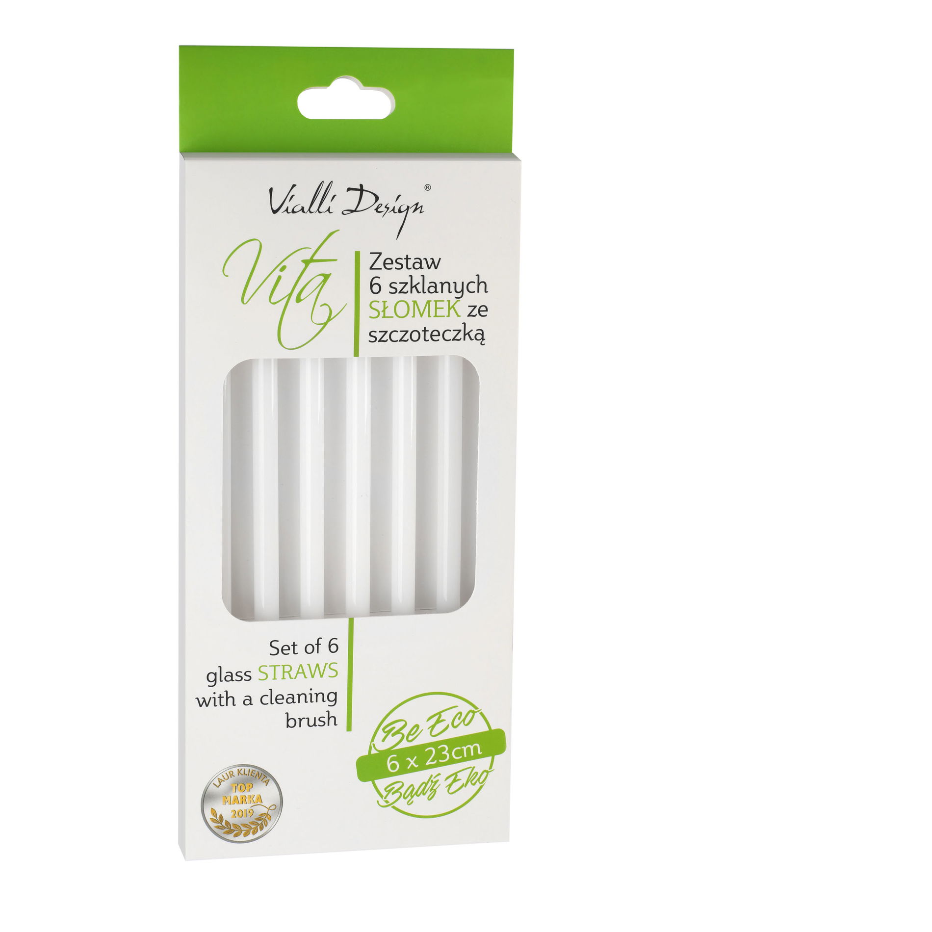 VIALLI DESIGN Vita Glass Slant 6 ks. biele - sklenné slamky na nápoje a drinky s kefkou