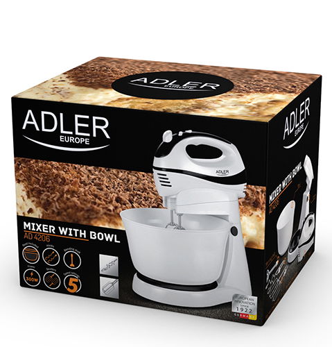 ADLER Bowl 7 dílů 300 W bílý – plastový kuchyňský mixér s mísou