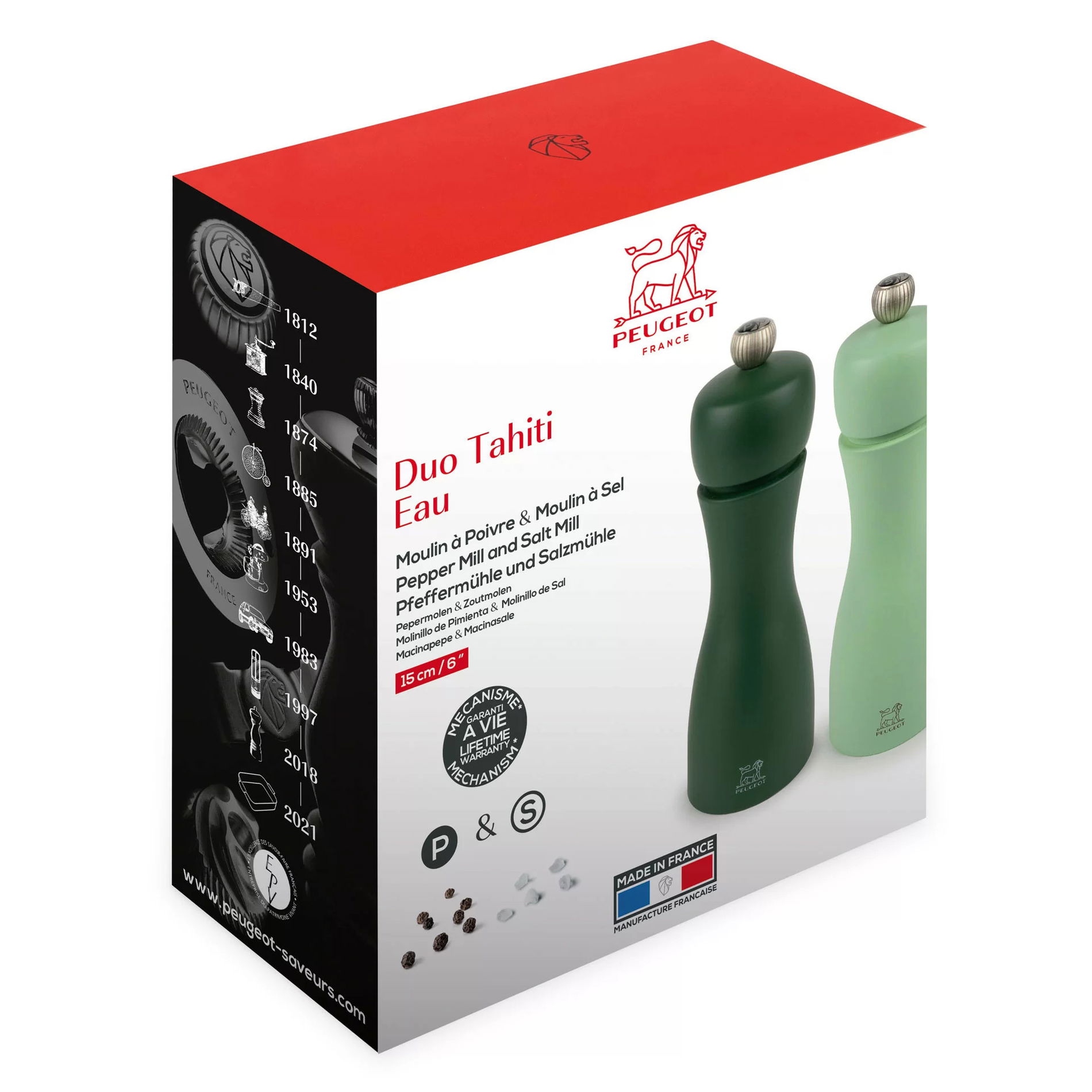 PEUGEOT Tahiti Duo 15 cm 2 ks - dřevěné ruční mlýnky na sůl a pepř