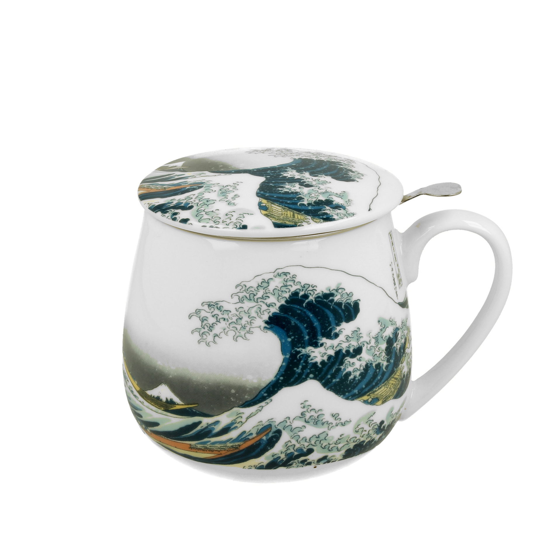 Porcelánový hrníček s čajovým infuzerem a víčkem DUO ART GALLERY THE GREAT WAVE BY HOKUSAI 430 ml