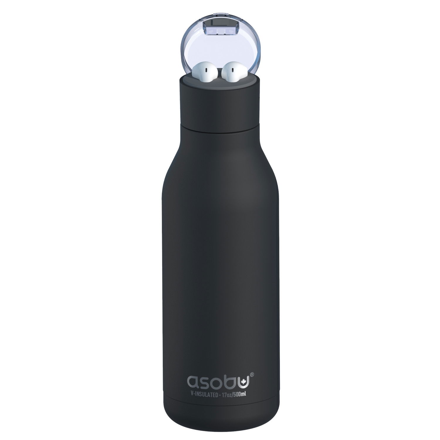 ASOBU H2 Audio Black 0,5 l - butelka termiczna ze stali nierdzewnej z słuchawkami dousznymi i ładowarką