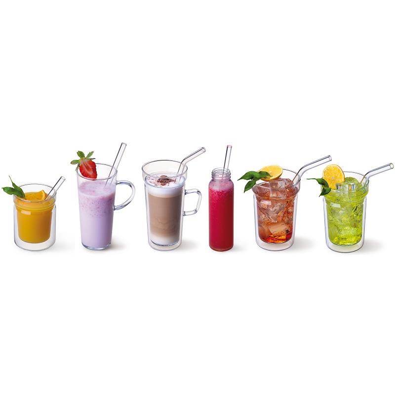 SIMAX Lapaille M 20 cm 6 ks transparentné - sklenné slamky na viacnásobné použitie pre nápoje a drinky s kefkou
