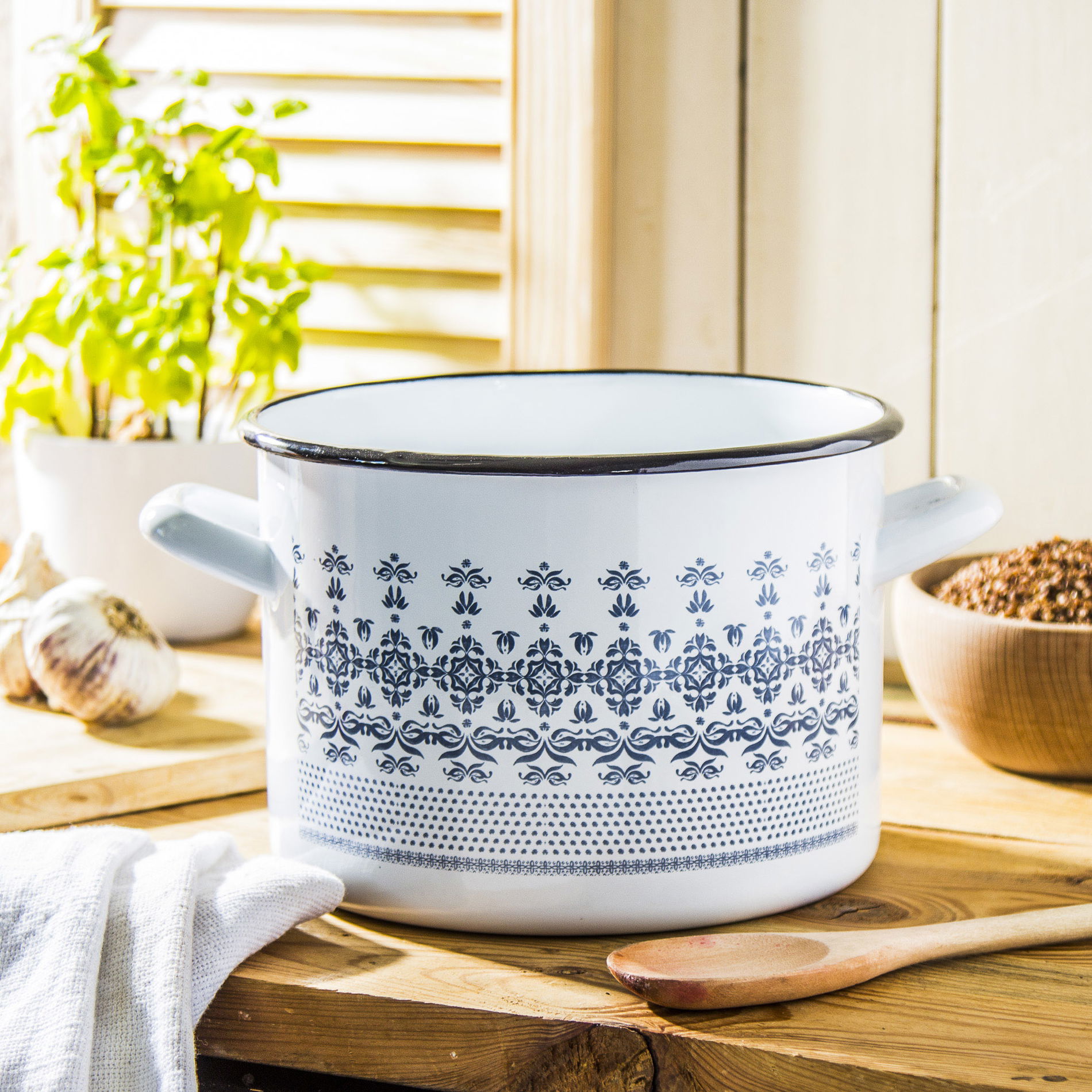 Smaltovaný hrnec EMALIA POLSKA PLESZEW MAJOLICA MODRÝ 4,5 l