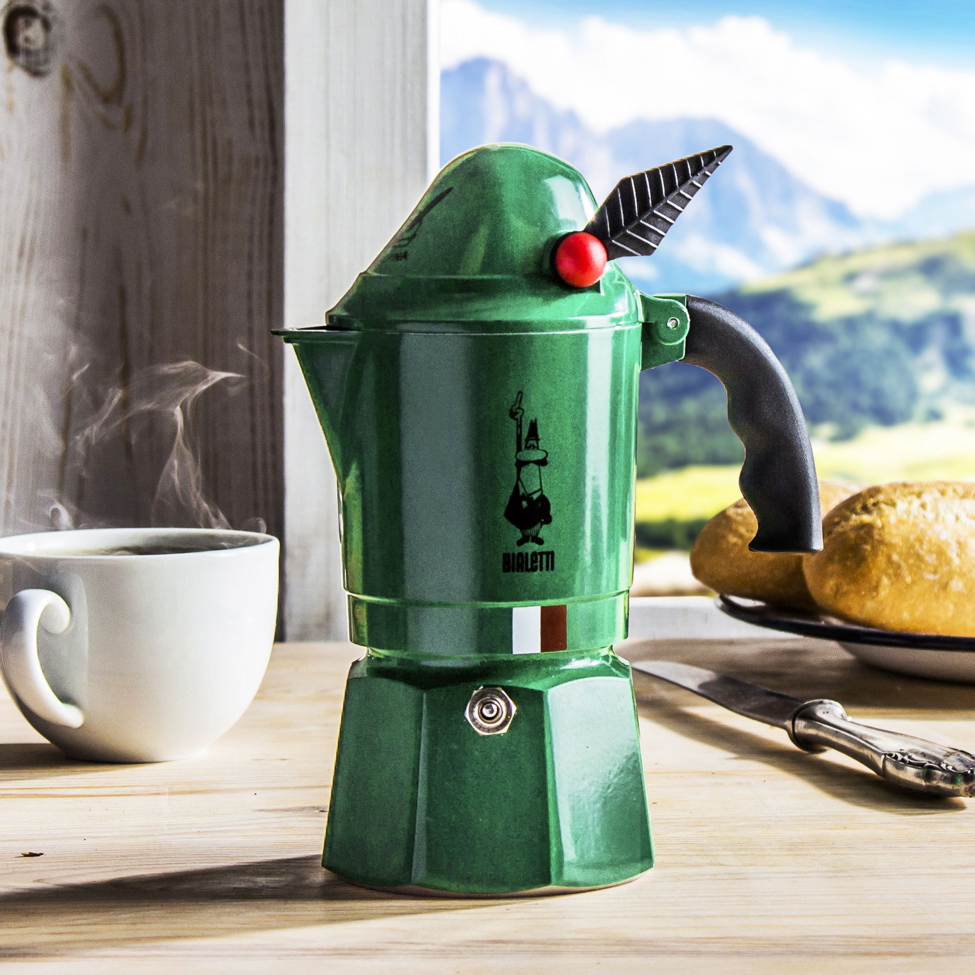 BIALETTI Break Alpina na 3 filiżanki espresso (3 tz) ciemnozielona - kawiarka aluminiowa ciśnieniowa BIALETTI Break Alpina na 3 filiżanki espresso (3 tz) ciemnozielona - kawiarka aluminiowa ciśnieniowa