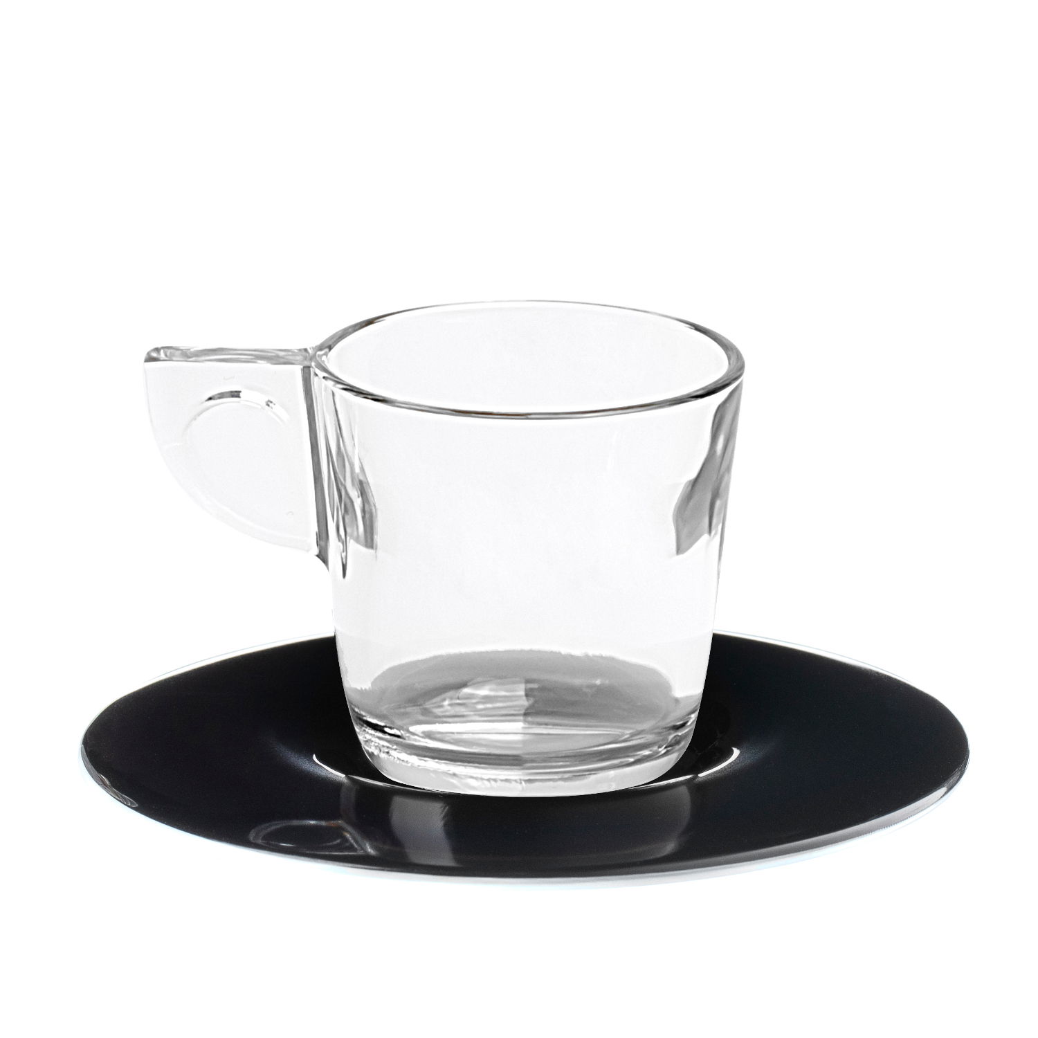Sklenené šálky na espresso s tanierikmi OMADA EAT POP ČIERNE 100 ml 4 ks
