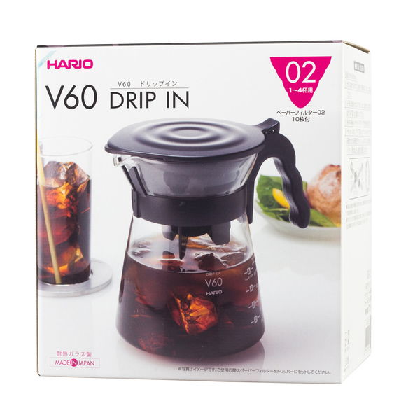 HARIO V60-02 Drip-In Server 0,7 l černý – plastový dripper/filtr na kávu s konvičkou