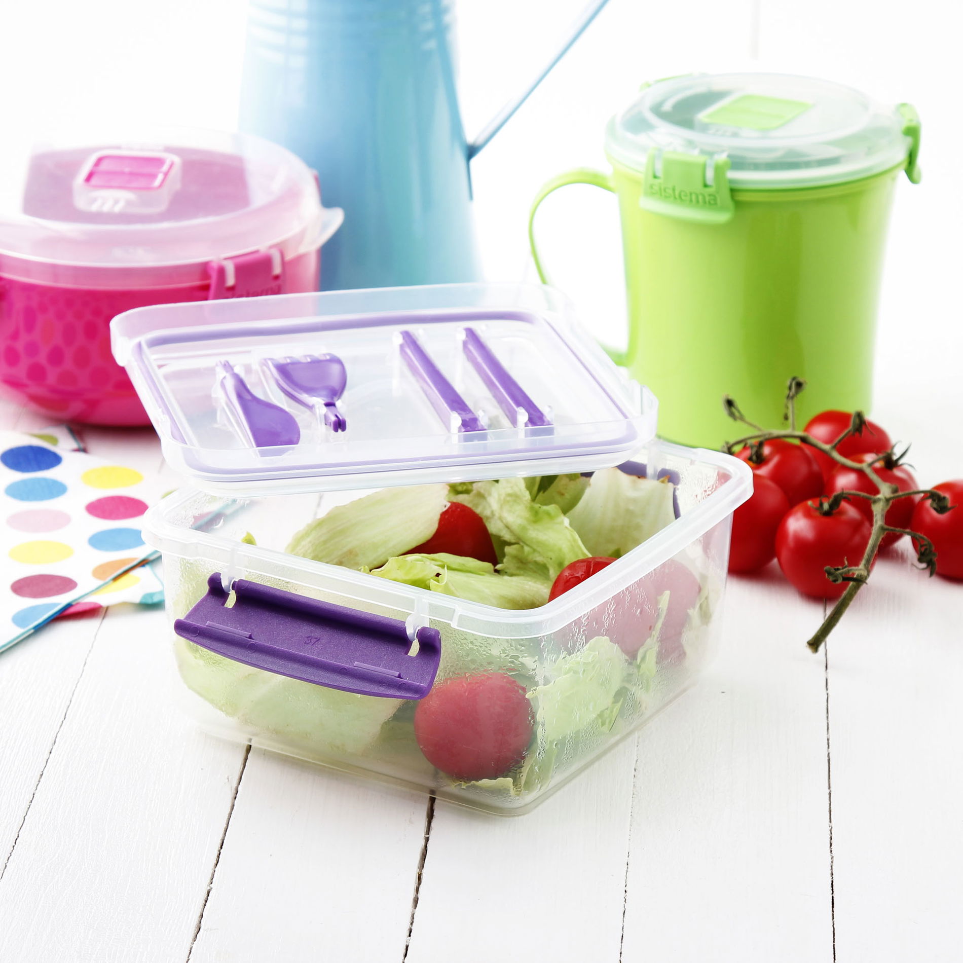SISTEMA To Go Lunch Plus 1,2 l fioletowy - lunch box / śniadaniówka plastikowa ze sztućcami