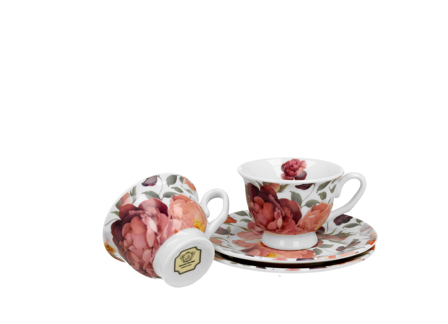 Espresso šálky s tanierikmi DUO THE SECRET GARDEN SPRING ROSES WHITE 100 ml 2 ks