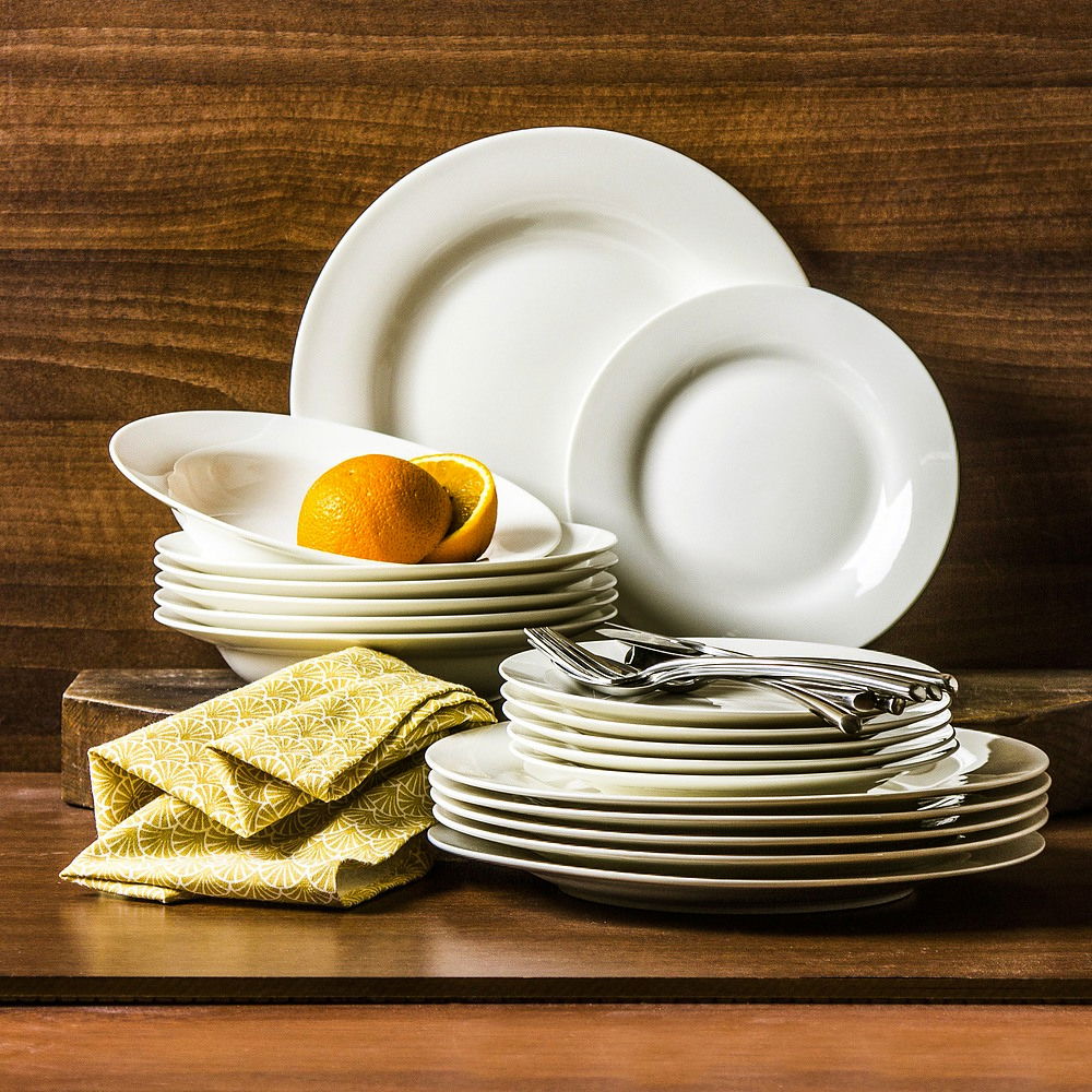 Súprava porcelánových tanierov CERAMIKA TUŁOWICE ECRU KREM na 6 osôb (18 ks.)