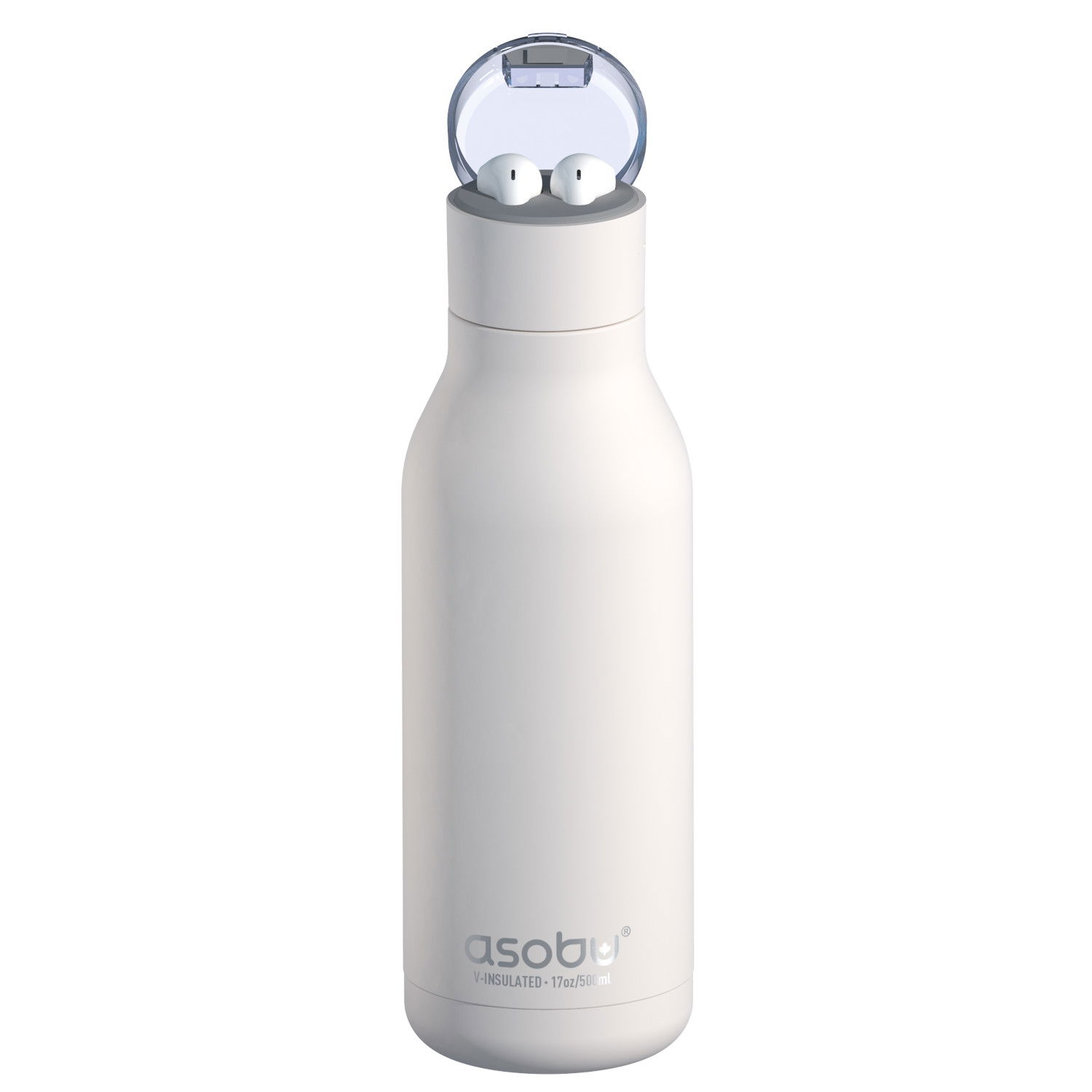 ASOBU H2 Audio White 0,5 l - butelka termiczna ze stali nierdzewnej z słuchawkami dousznymi i ładowarką
