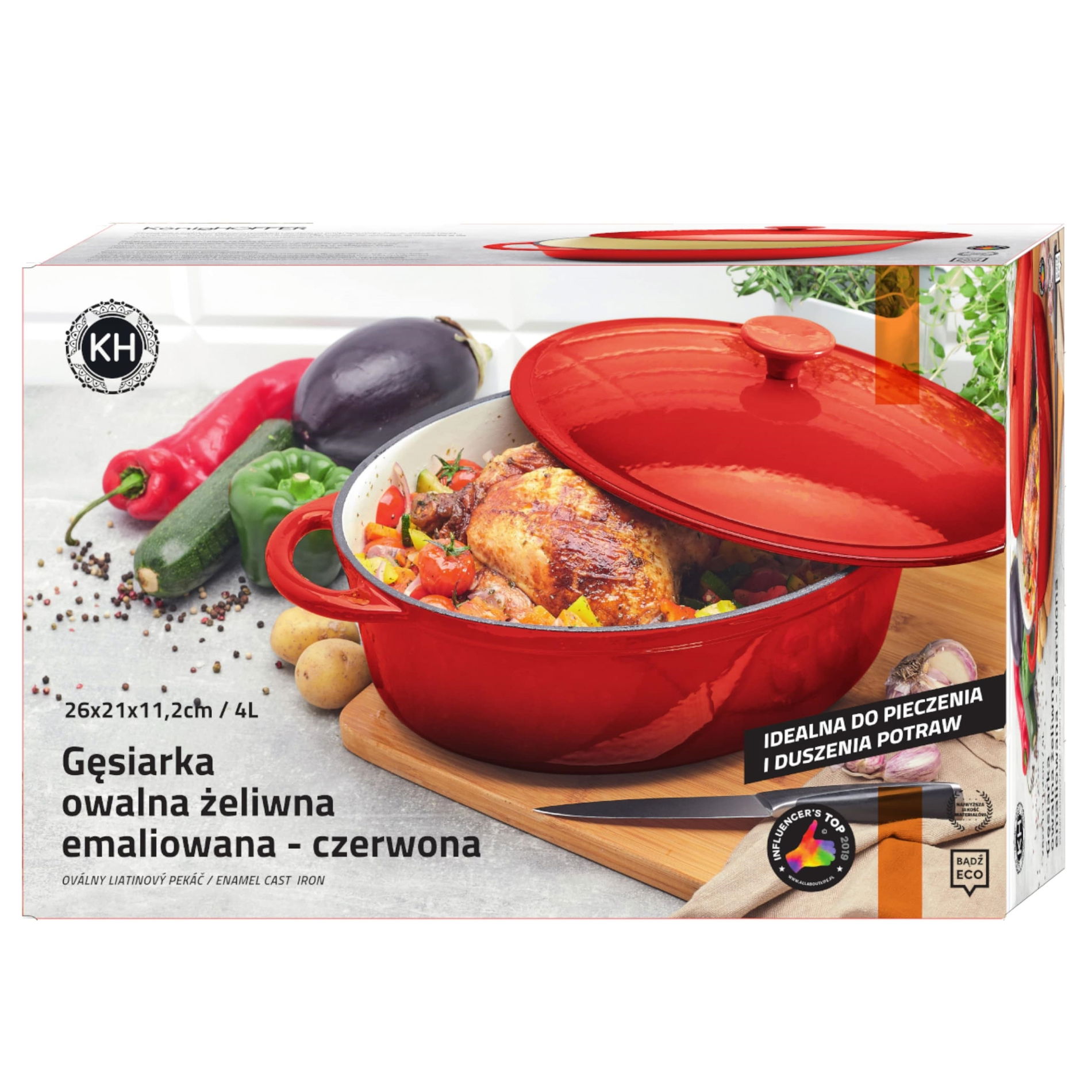 Železný kotlík s pokrievkou KONIGHOFFER OVAL ČERVENÁ 4 l
