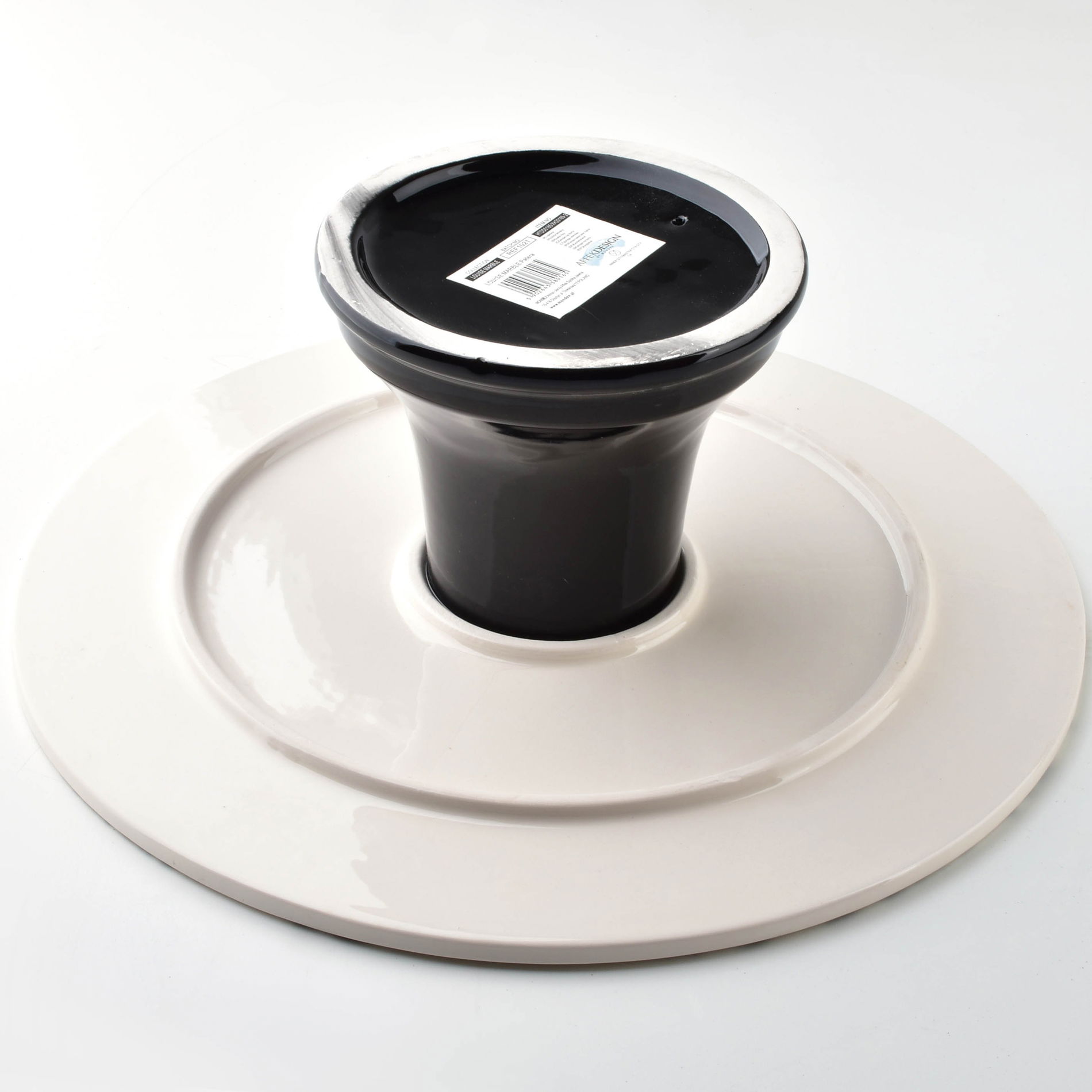 Patera stała na ciasto porcelanowa AFFEK DESIGN LOUISE CZARNO-BIAŁA 30 cm