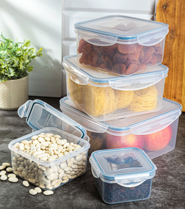 TESCOMA Freshbox kwadrat 5 szt. - pojemniki na żywność hermetyczne plastikowe