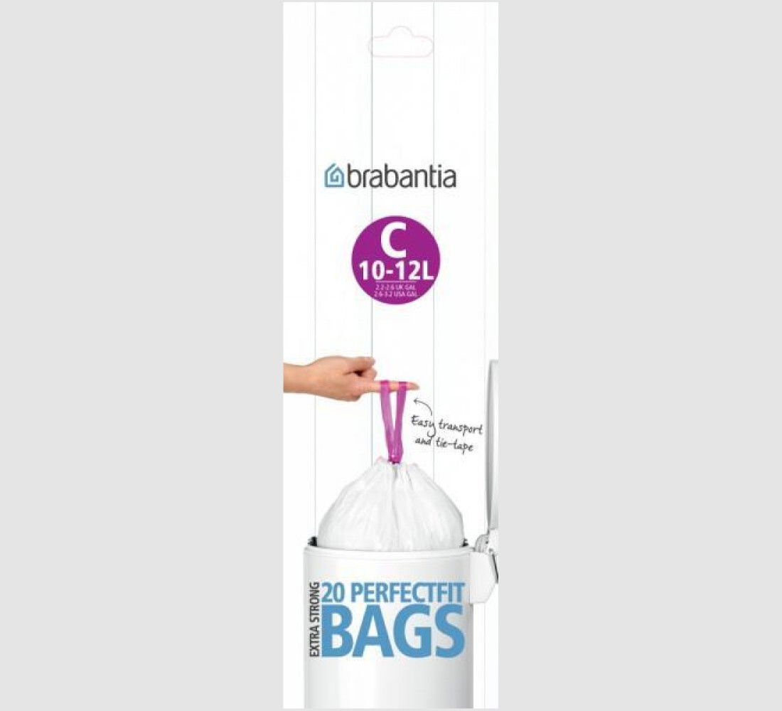 BRABANTIA Bagsy C 12 l 20 szt. białe - worki na śmieci plastikowe z taśmą