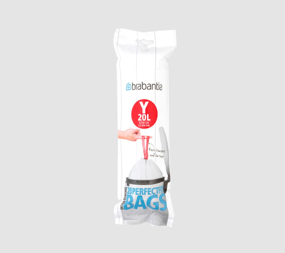 BRABANTIA Bagsy Y 20 l 20 szt. białe – worki na śmieci plastikowe z taśmą