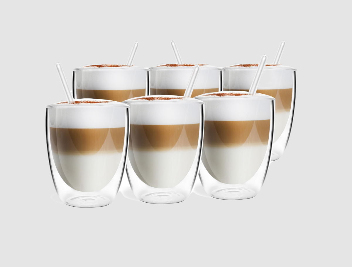 VIALLI DESIGN Vita Strato Mini 320 ml 6 szt. - szklanki do kawy i herbaty termiczne z podwójnymi ściankami szklane ze słomkami