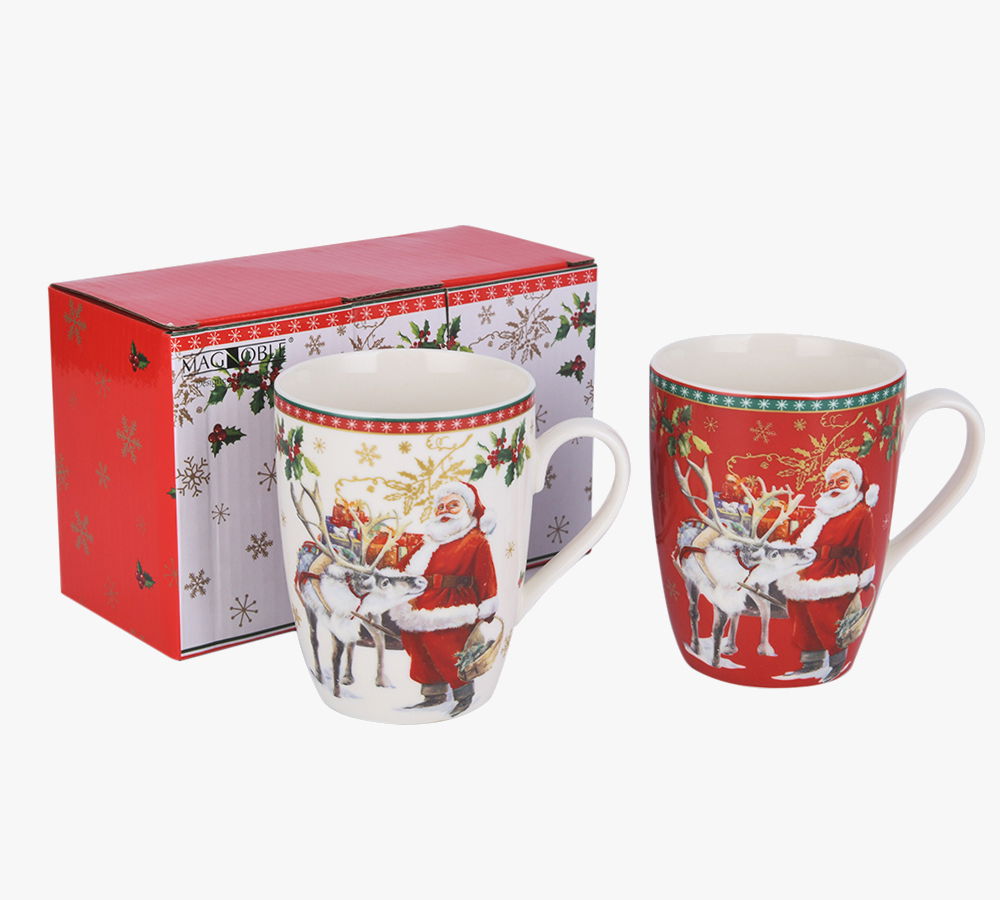 Kubki świąteczne porcelanowe MAGIC CHRISTMAS BIAŁO-CZERWONE 360 ml 2 szt.