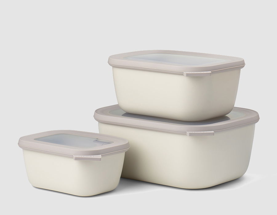 MEPAL Cirqula Oblong Nordic White II 6 el. popielate - miski kuchenne plastikowe z pokrywkami