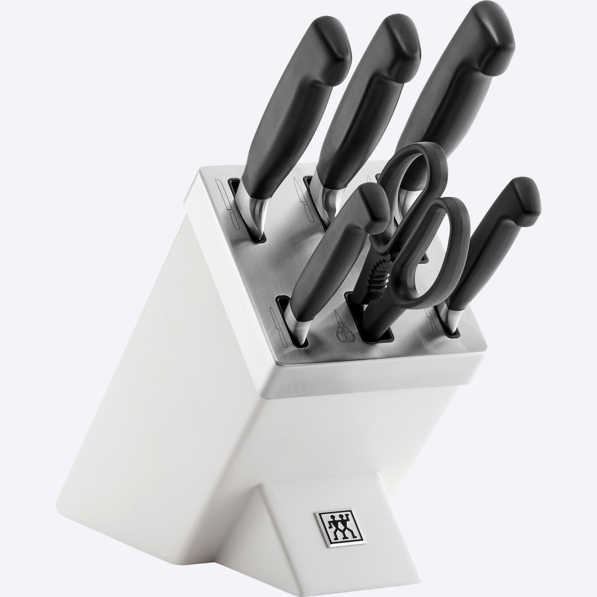 ZWILLING Four Star 7 el. białe - noże kuchenne ze stali nierdzewnej w bloku samoostrzącym z nożyczkami ZWILLING Four Star 7 el. białe - noże kuchenne ze stali nierdzewnej w bloku samoostrzącym z nożyczkami