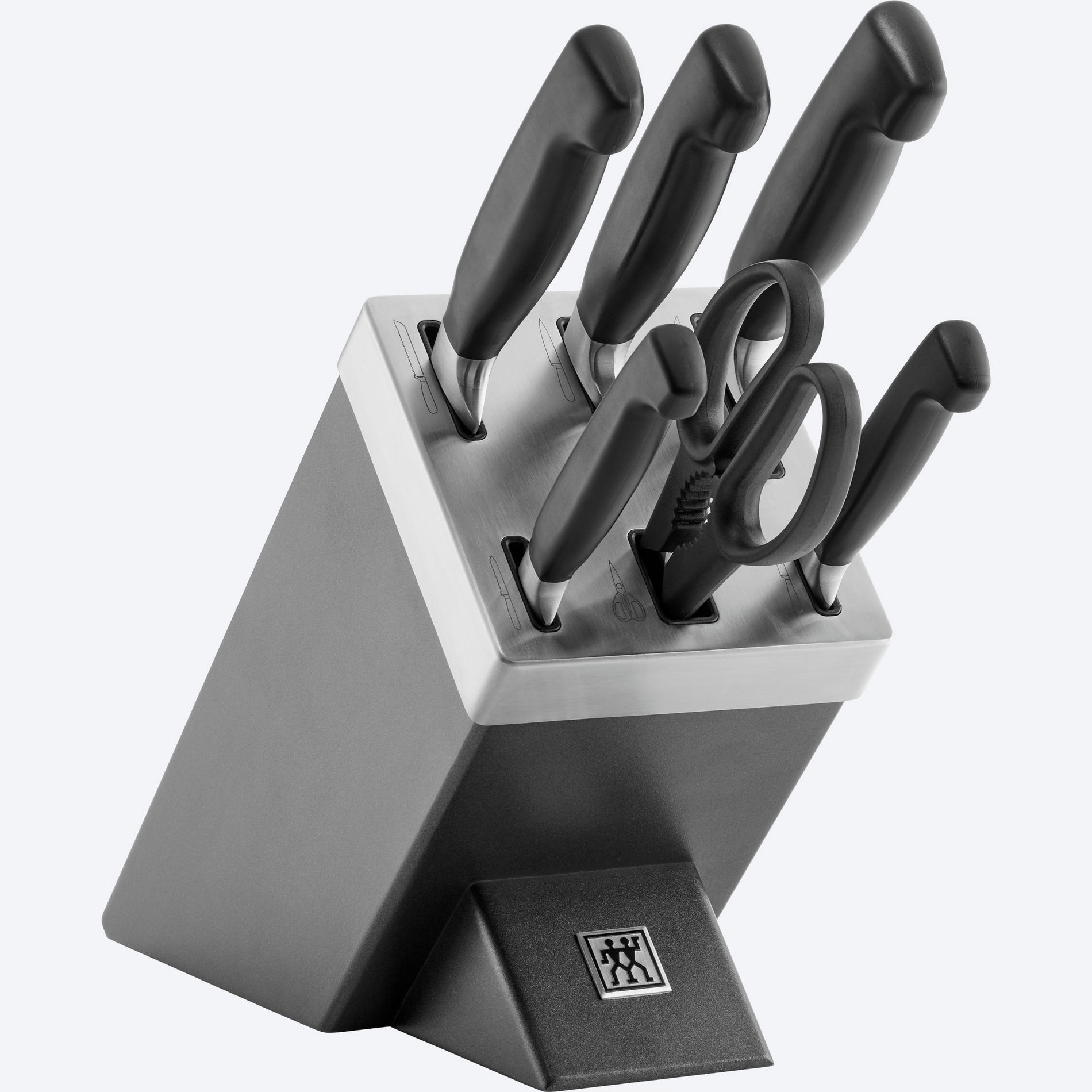 ZWILLING Four Star 7 el. szare - noże kuchenne ze stali nierdzewnej w bloku samoostrzącym z nożyczkami ZWILLING Four Star 7 el. szare - noże kuchenne ze stali nierdzewnej w bloku samoostrzącym z nożyczkami