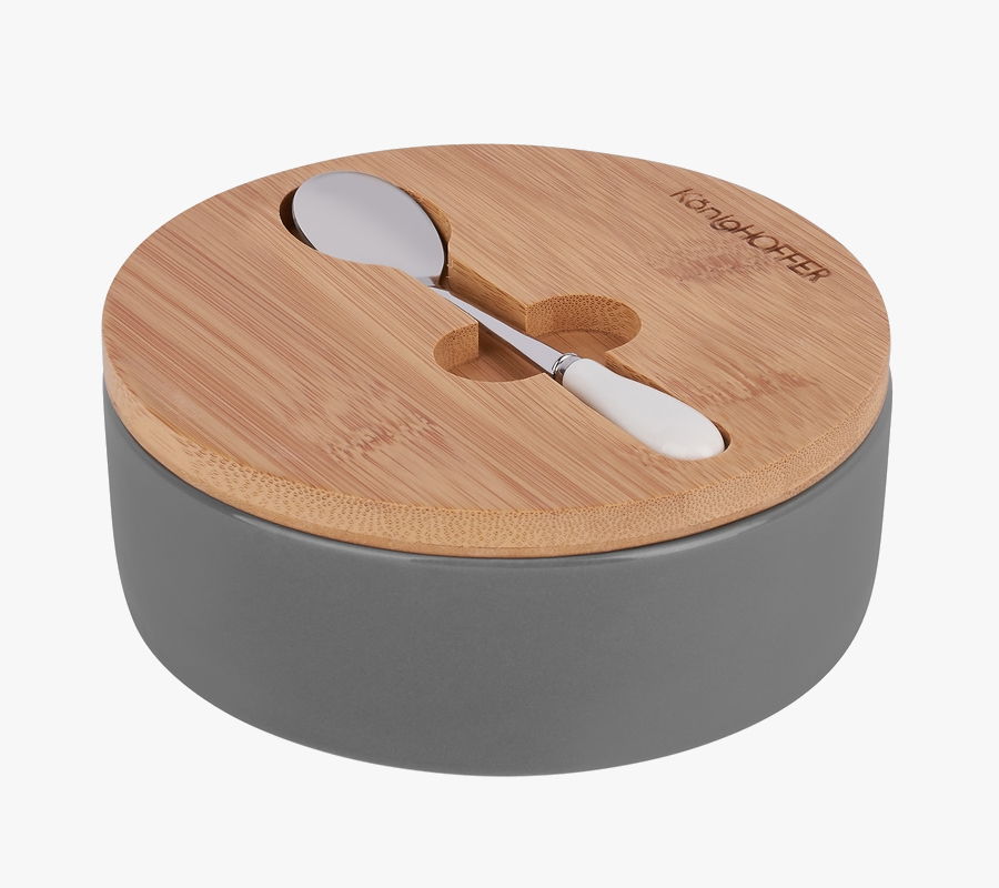 Cukiernica porcelanowa z łyżeczką KONIGHOFFER BAMBOO WOOD SZARA 350 ml Cukiernica porcelanowa z łyżeczką KONIGHOFFER BAMBOO WOOD SZARA 350 ml
