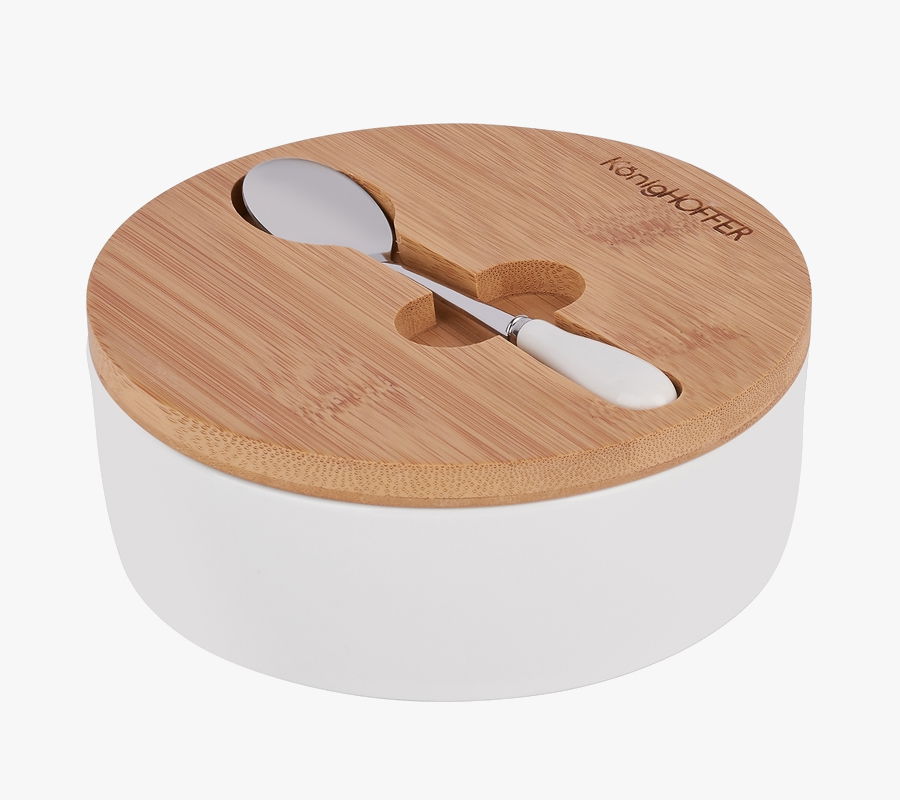 Cukiernica porcelanowa z łyżeczką KONIGHOFFER BAMBOO WOOD BIAŁA 350 ml Cukiernica porcelanowa z łyżeczką KONIGHOFFER BAMBOO WOOD BIAŁA 350 ml